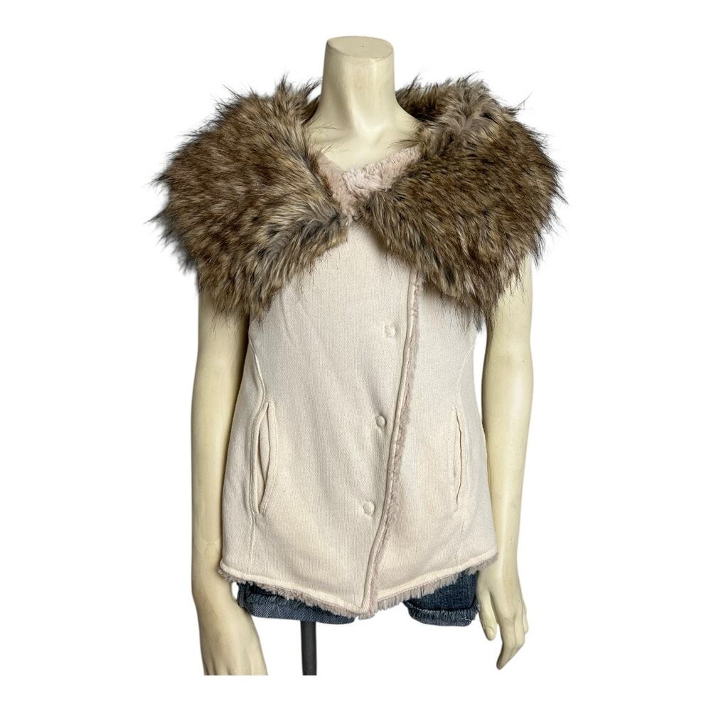 Dylan by True Grit Vest with Faux Fur Collar Beige Women's XS Western Cowgirl